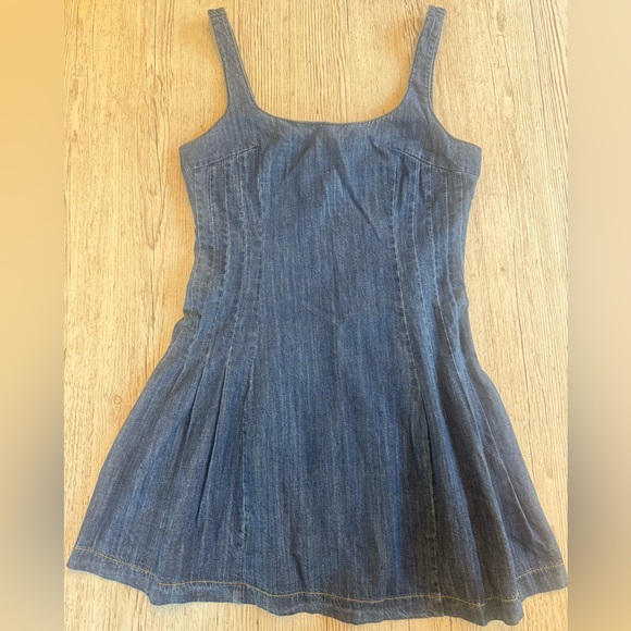 Vici Nice Try Pleated Denim Sleeveless Tank Top Mini Skater Dress M - Picture 2 of 8